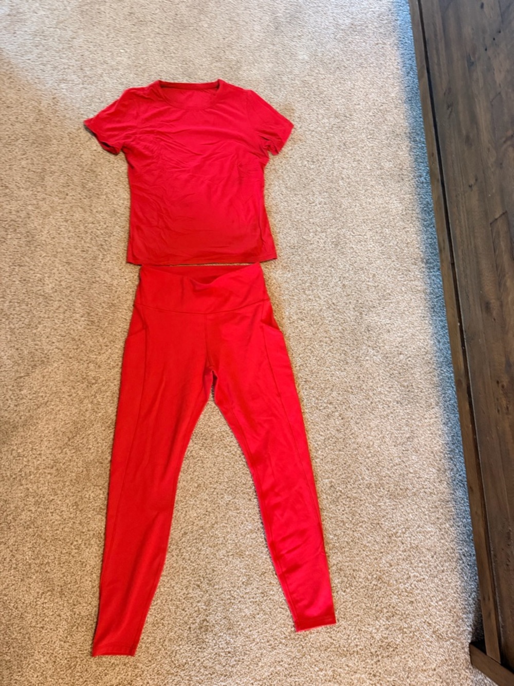 Crz Yoga Red Two-Piece Legging Set - Crew Tee & High-Waist Leggings